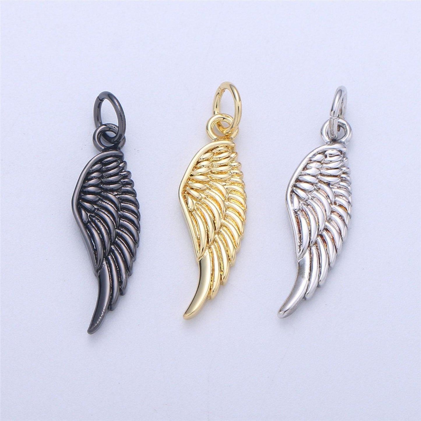 Small angel wing charm, gold angel wing charm, silver wings, black guardian angel wing charm add on charm for necklace bracelet earring