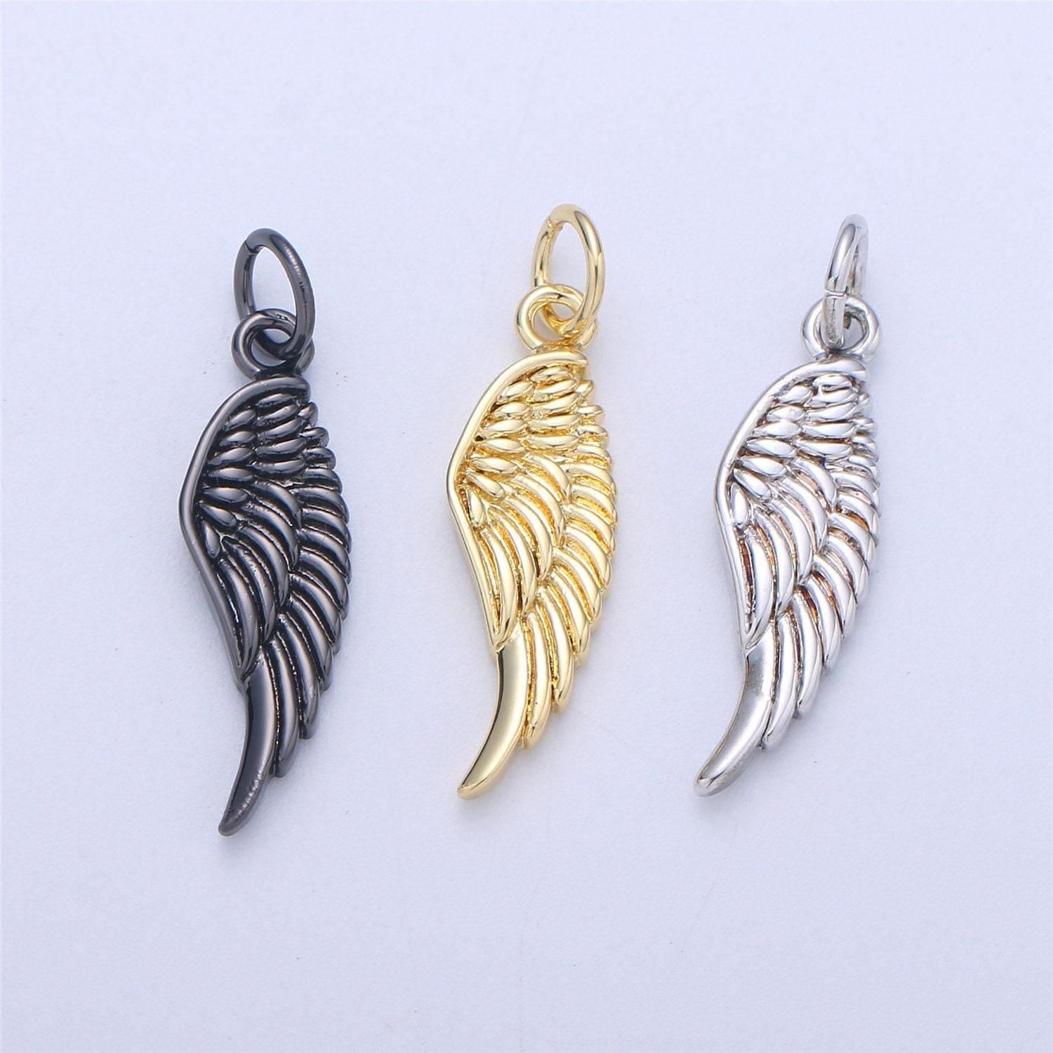 Small angel wing charm, gold angel wing charm, silver wings, black guardian angel wing charm add on charm for necklace bracelet earring