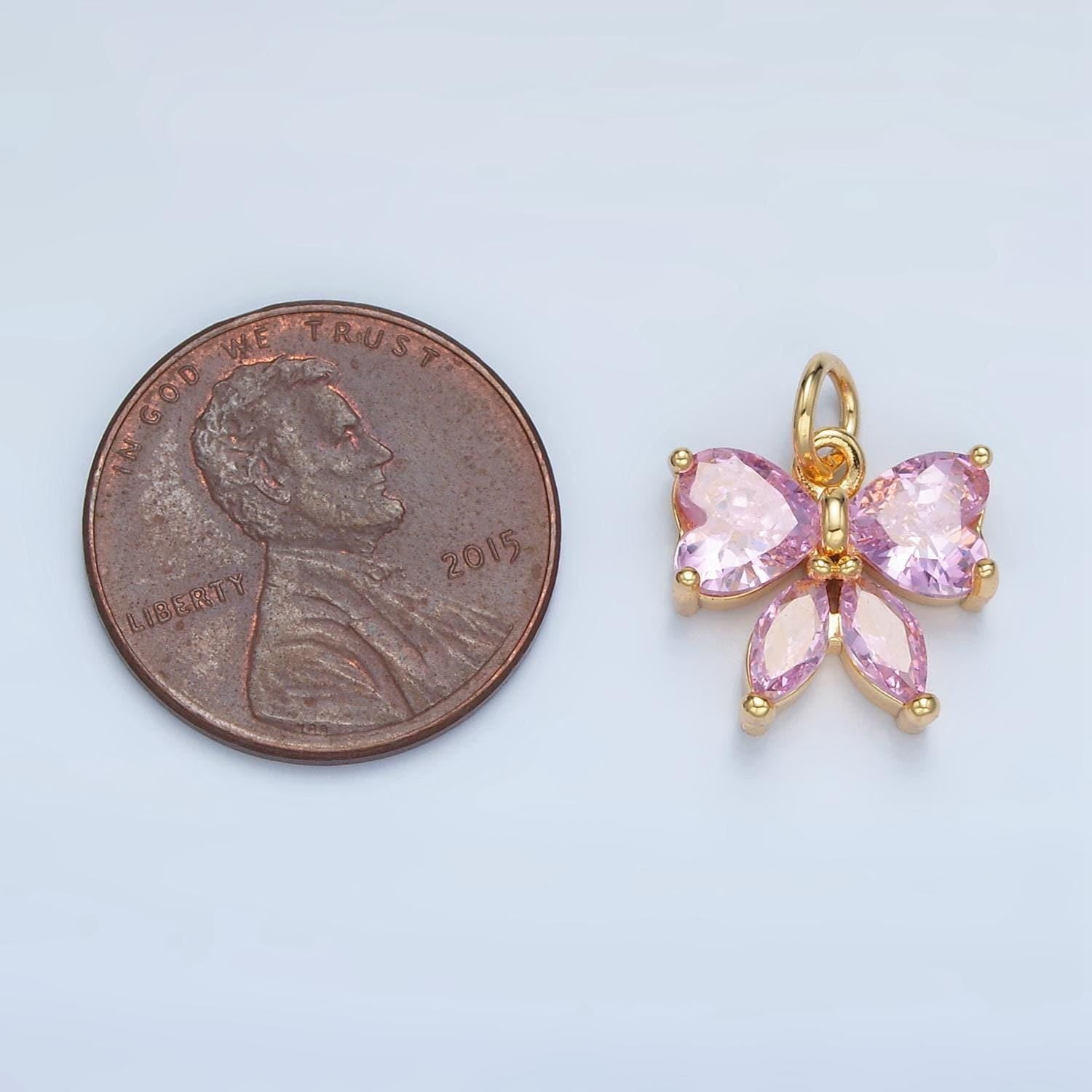 24k gold filled bow charms cz charm pink micro pave bow mini bow pendant cubic zirconia charm for bracelet necklace n1419
