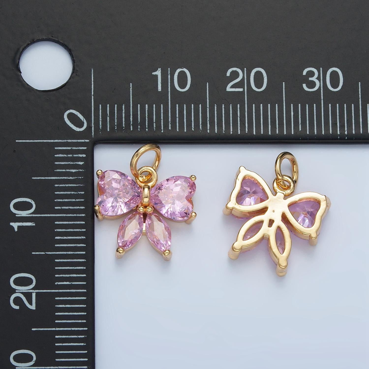 24k gold filled bow charms cz charm pink micro pave bow mini bow pendant cubic zirconia charm for bracelet necklace n1419
