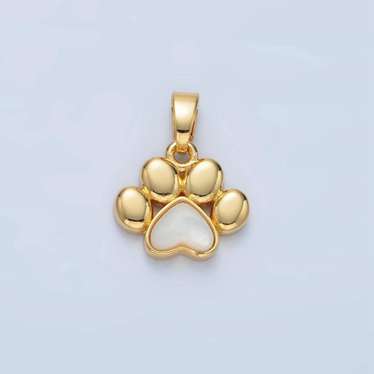 Gold dainty paw charms 24k gold filled cat paw pendant shell pearl dog paw charm bracelet necklace for diy jewelry making supply i846