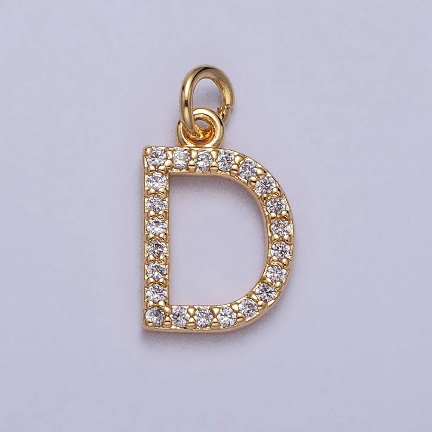 Dainty gold cz micro pave initial letter charm small letter pendant, cubic alphabeth charm, 15mm micro pave letters dangle charm
