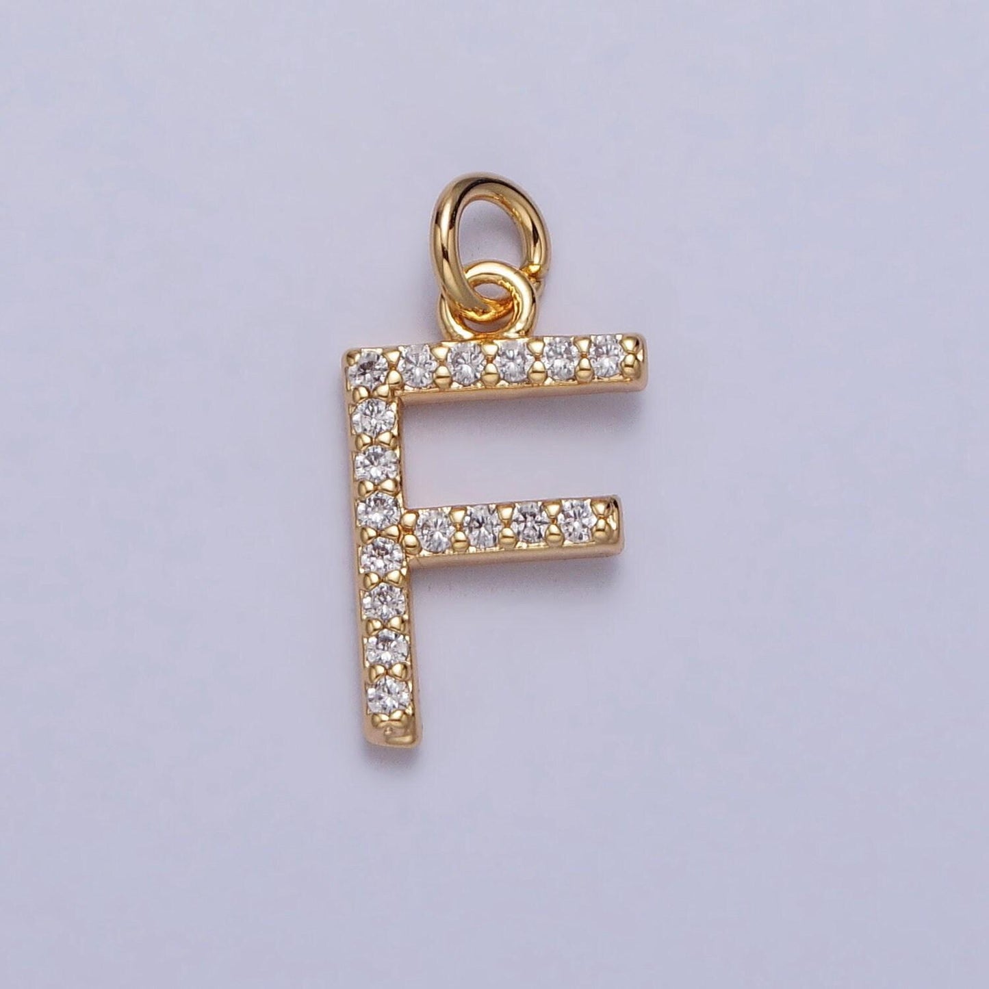Dainty gold cz micro pave initial letter charm small letter pendant, cubic alphabeth charm, 15mm micro pave letters dangle charm