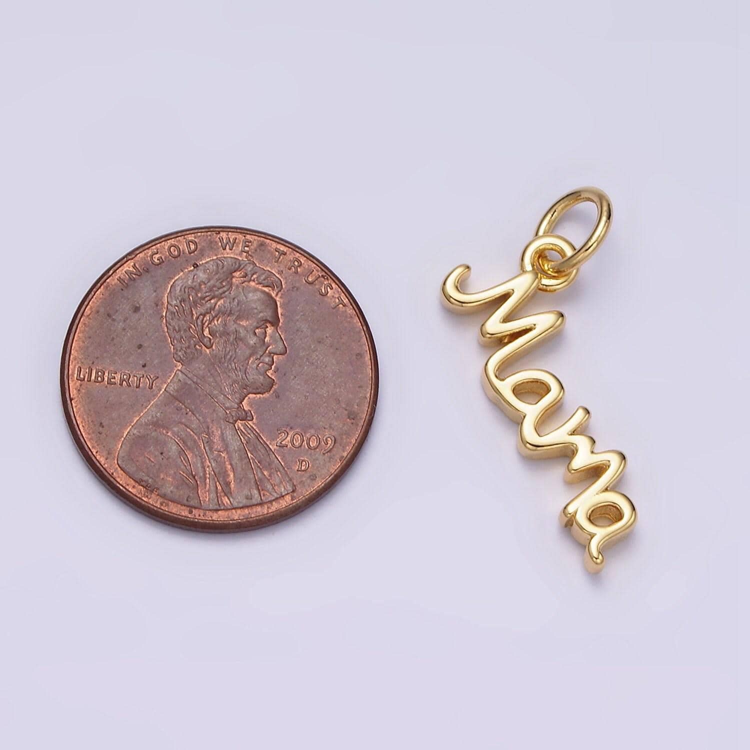 24k gold filled mama handwritten script sideway charm for bracelet necklace component add on charm | ac1420