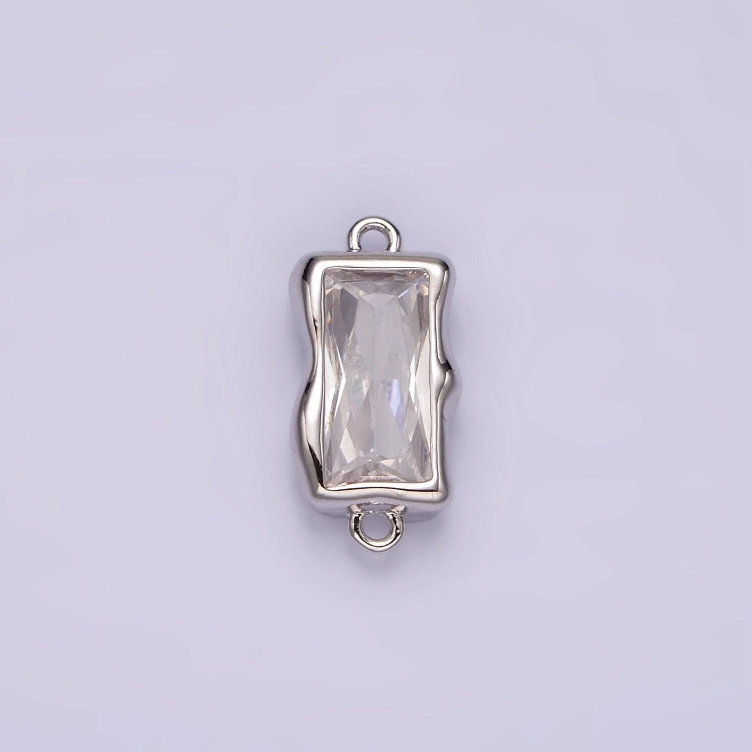 White gold filled cz baguette molten personalized birth month connector | g259 - g262