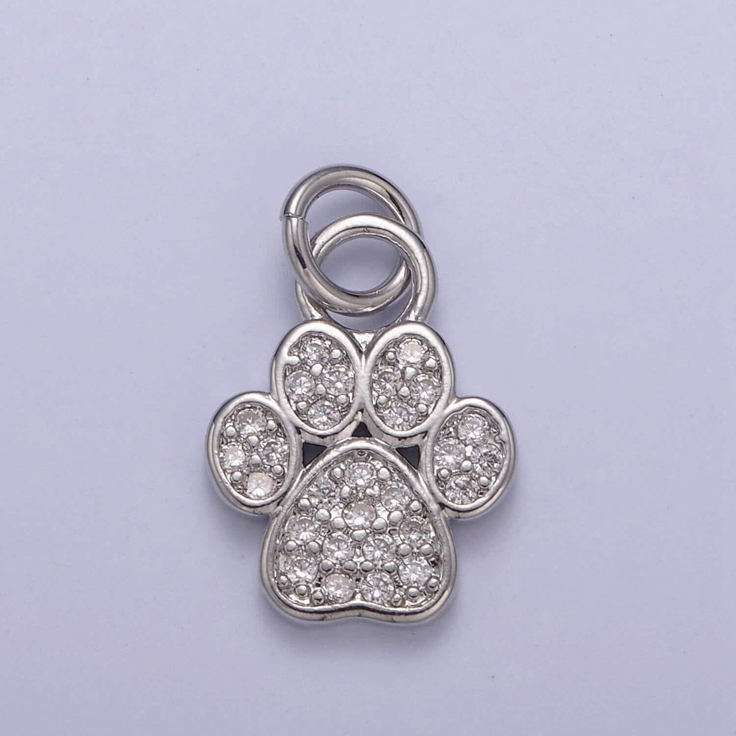 Tiny dog cat bear paw print pendant in silver or gold, micro cz pave | diy fashion jewelry charm for necklace bracelet earring | n-683
