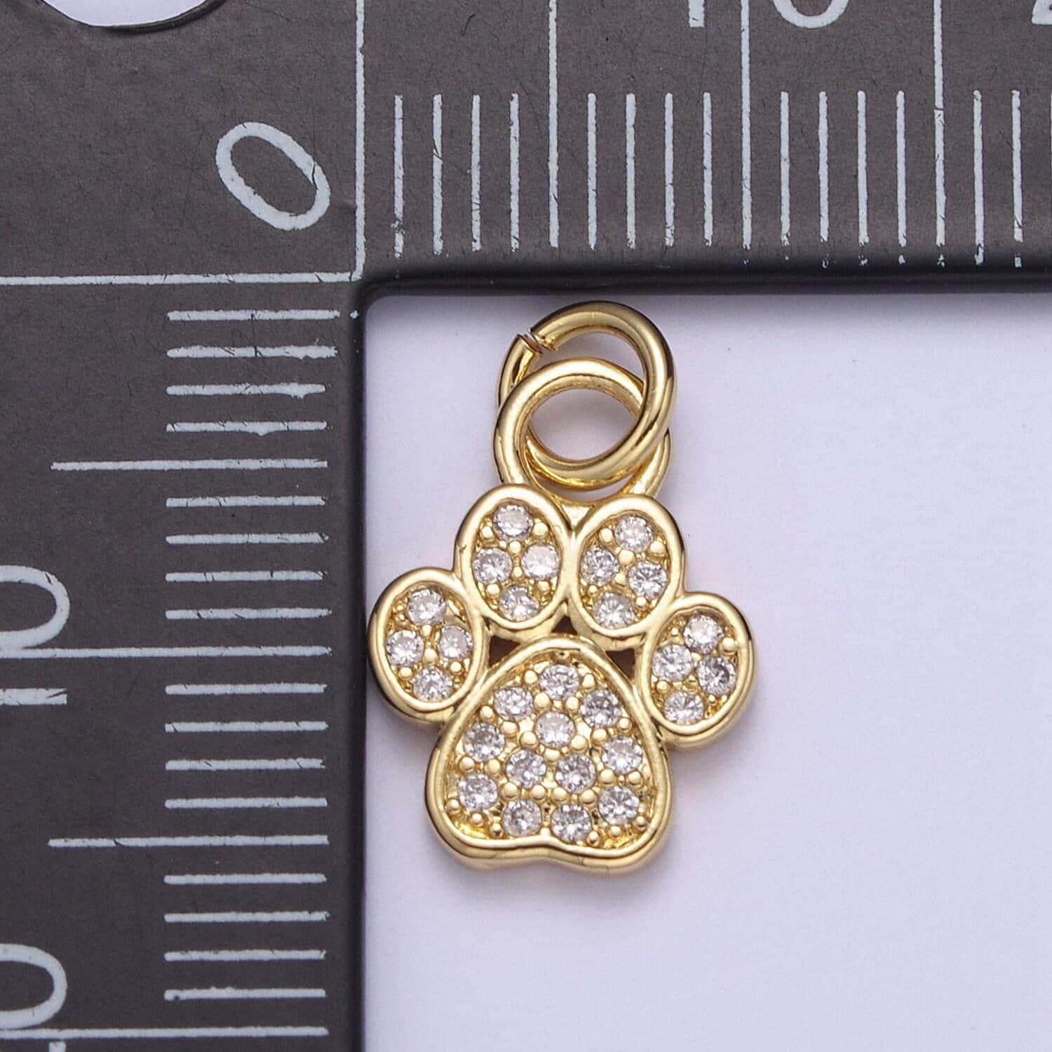 Tiny dog cat bear paw print pendant in silver or gold, micro cz pave | diy fashion jewelry charm for necklace bracelet earring | n-683