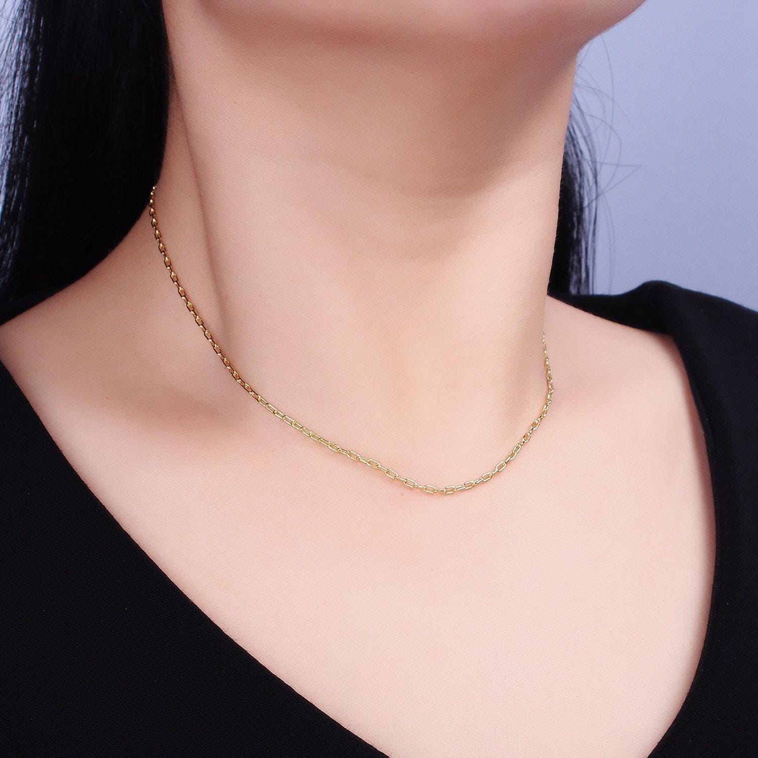 1pc 15.75'' ready to use 14k gold filled paper clip necklace chain, choker cable chain necklace pendant charm jewelry making supply wa1871