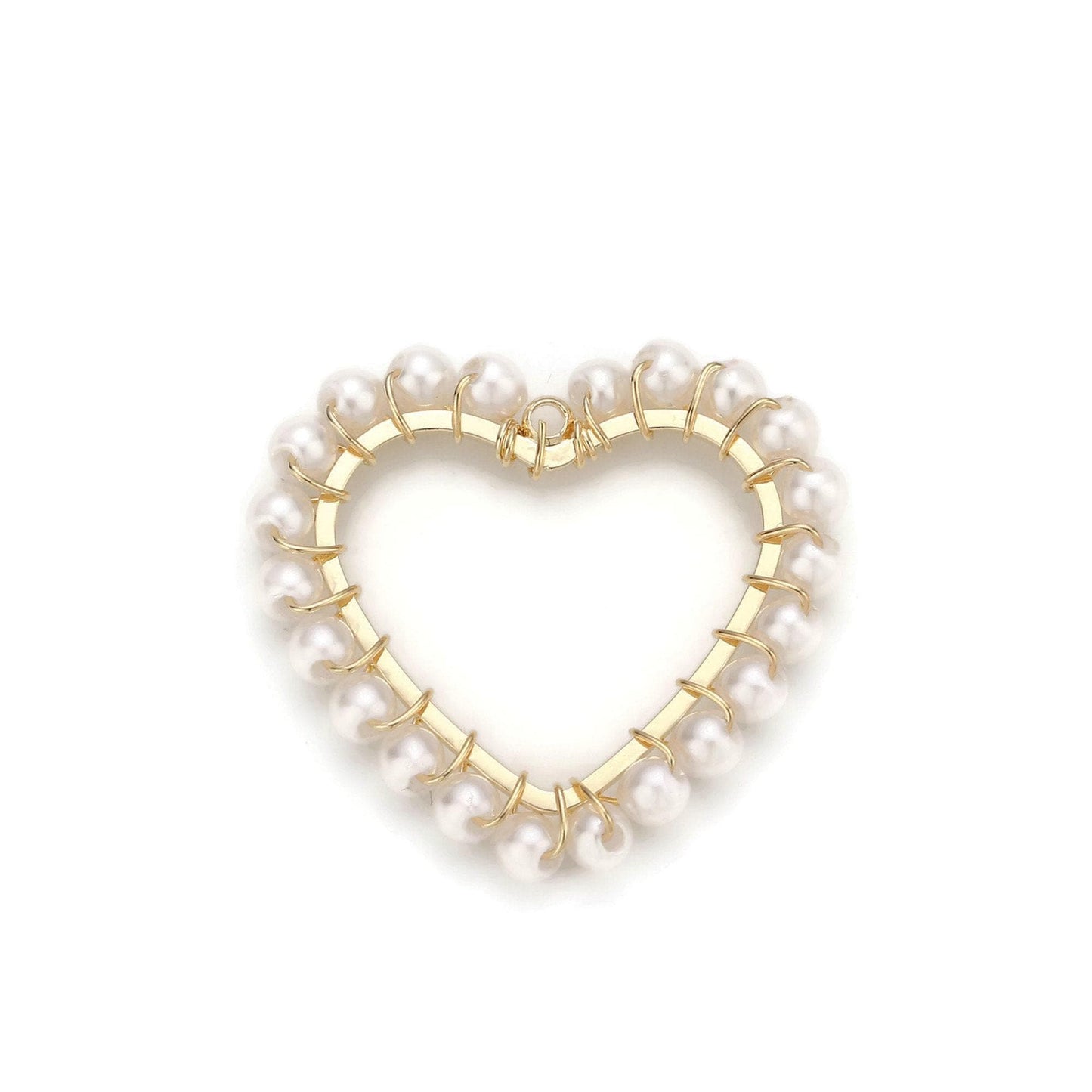 Wire wrap pearl heart charm pendant 18k light gold plated edge for necklace anklet bracelet earring charm supplies 27mmx27mm e-516