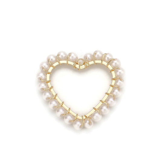 Wire wrap pearl heart charm pendant 18k light gold plated edge for necklace anklet bracelet earring charm supplies 27mmx27mm e-516