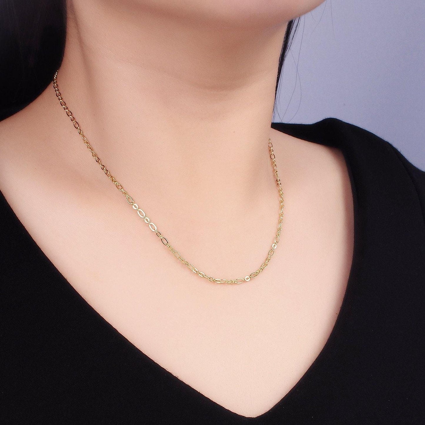 Dainty 14k gold filled oval long and short chain necklace 18 inch for layer necklace charm necklace jewelry making supply wa-2464