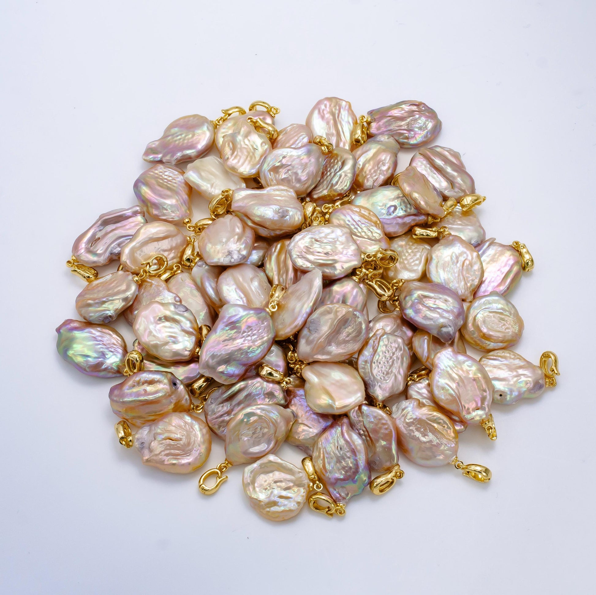 Big pink freeform baroque pearl charm with 24k gold filled bail for necklace supplies p1915