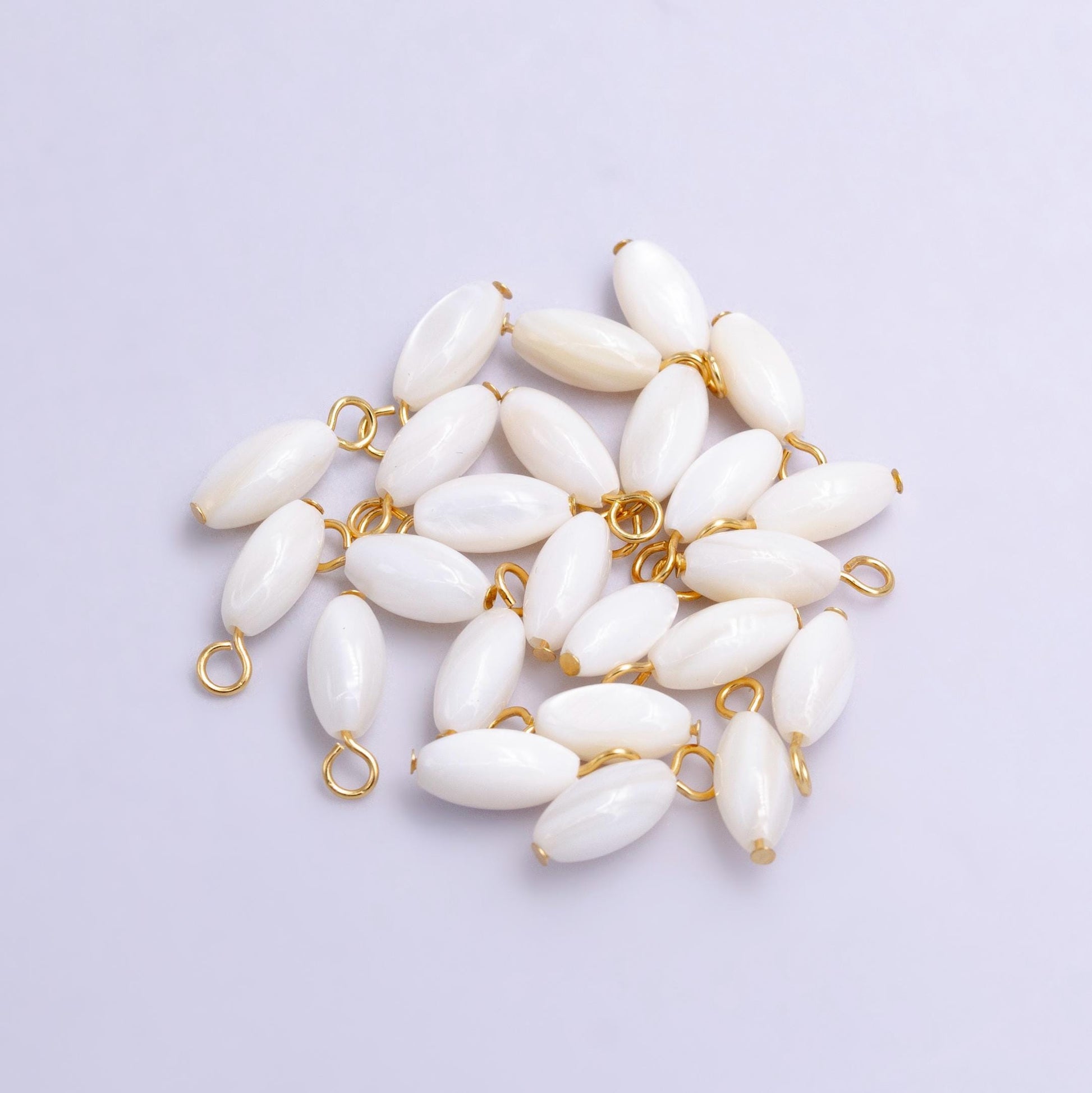 Dainty rice pearl charm gold filled shell pearl mini stick pendant dangle charm for minimalist necklace jewelry component | p1923