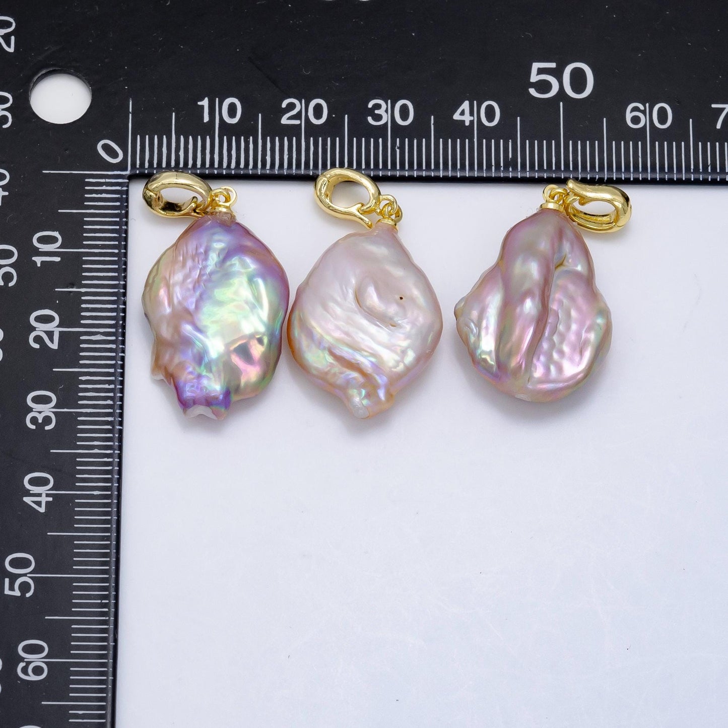 Big pink freeform baroque pearl charm with 24k gold filled bail for necklace supplies p1915