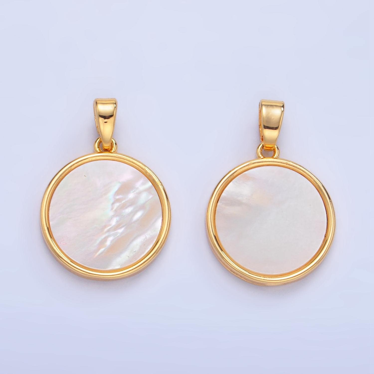14k gold filled mother of pearl charm coin medallion minimalist jewelry making gold edge bezel gemstone june birthstone aa1044