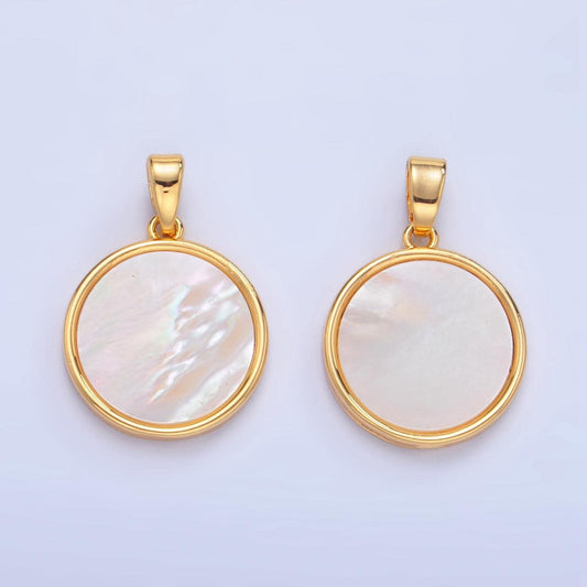 14k gold filled mother of pearl charm coin medallion minimalist jewelry making gold edge bezel gemstone june birthstone aa1044