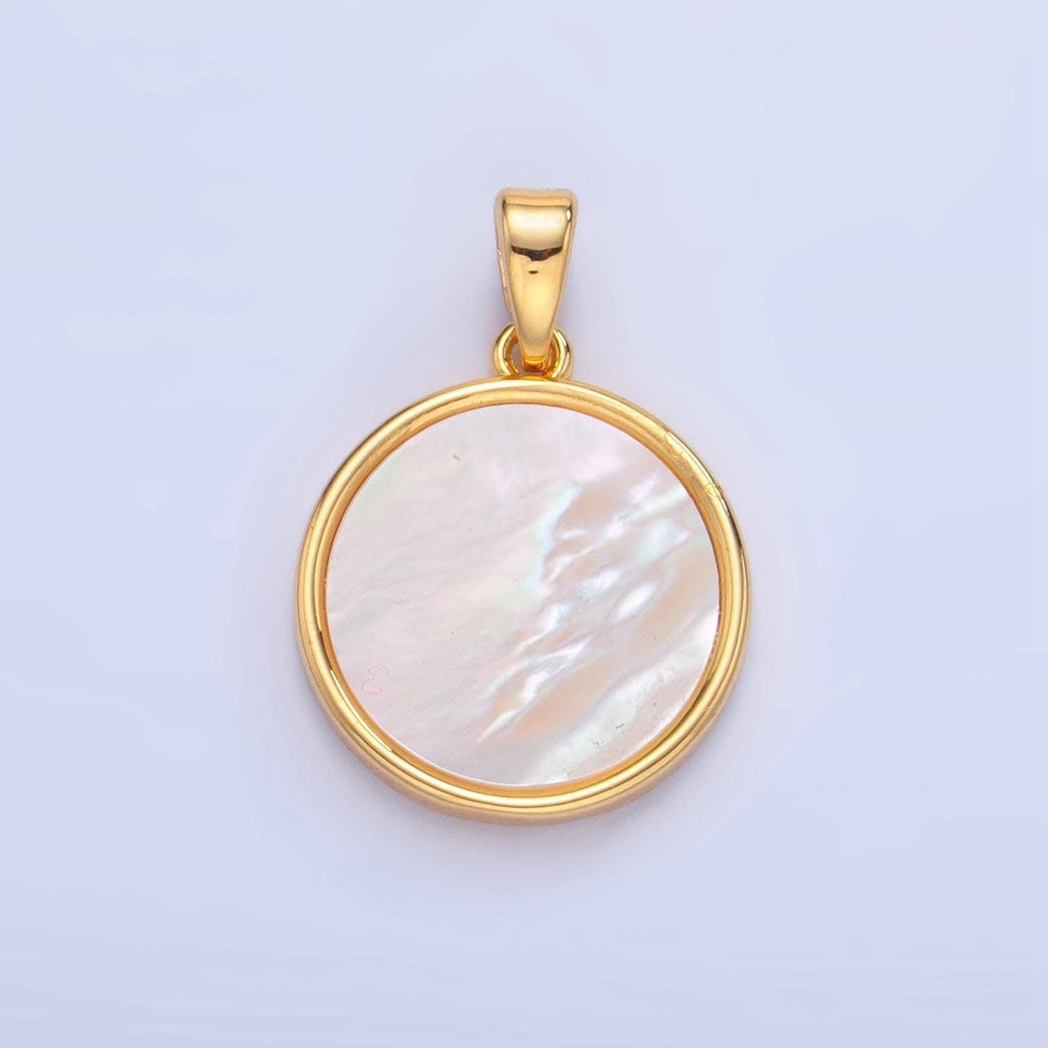 14k gold filled mother of pearl charm coin medallion minimalist jewelry making gold edge bezel gemstone june birthstone aa1044