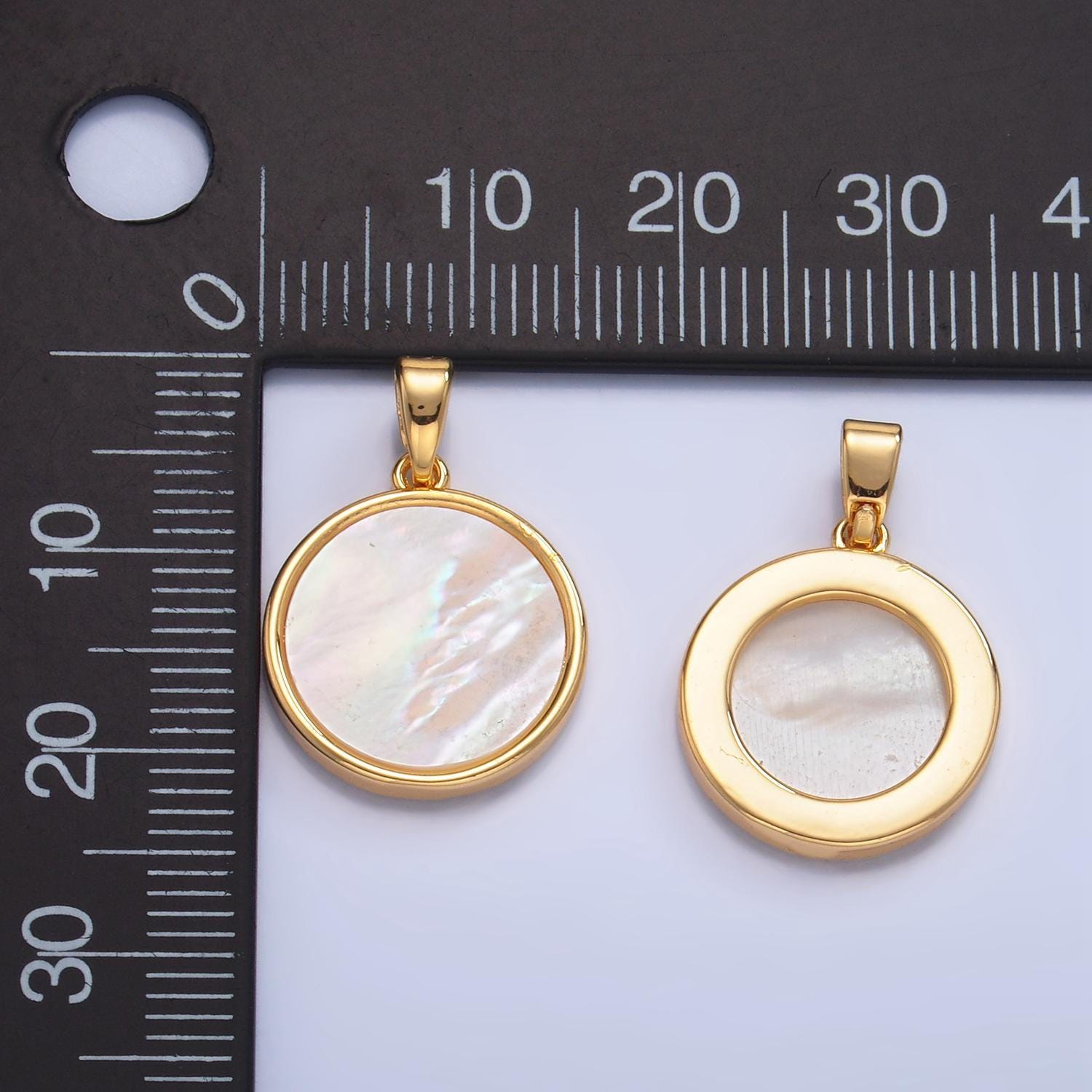 14k gold filled mother of pearl charm coin medallion minimalist jewelry making gold edge bezel gemstone june birthstone aa1044