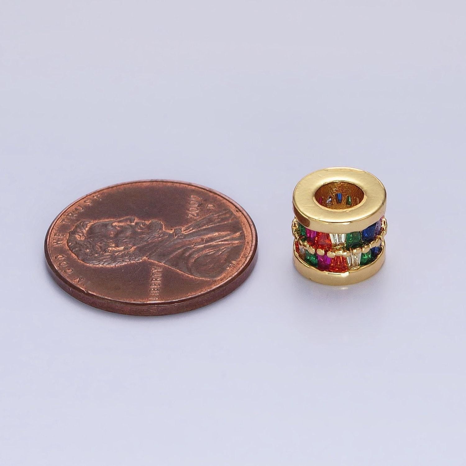 1pc gold filled cylinder beads, cz large hole cylinder drum barrel micro pave beads, silver tube multi color cz beadd 6.8x8.2mm b-783~b-790