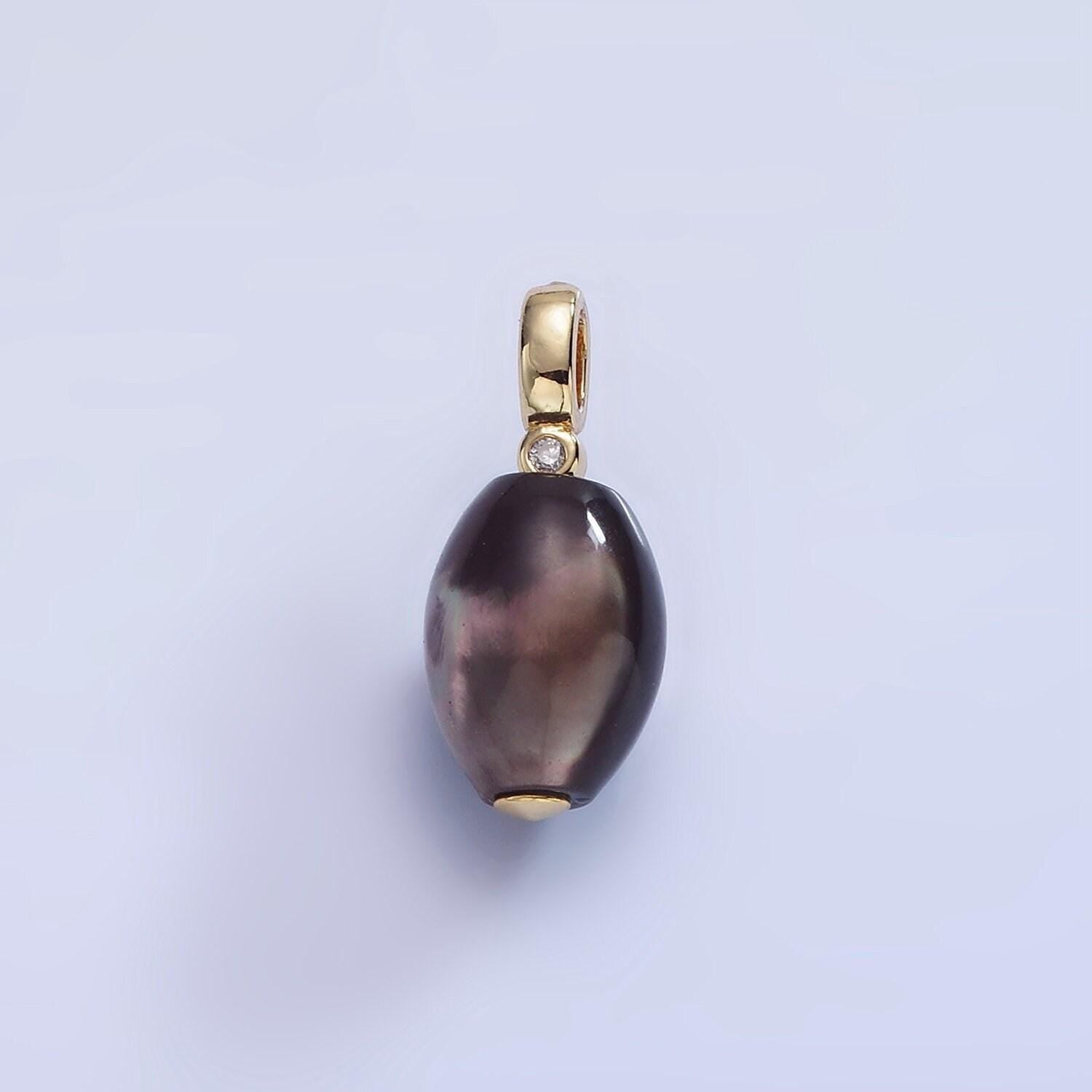 Dainty 14k gold filled 7mm dark brown freshwater pearl oval drop for wedding minimalist jewelry for necklace earring component | p1781