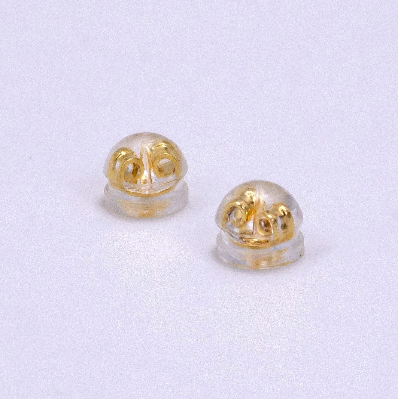 10 pair silicone backs earring stud back stoppers earring clutch padded mushroom safety grip backing hypoallergenic gold / silver tone z621