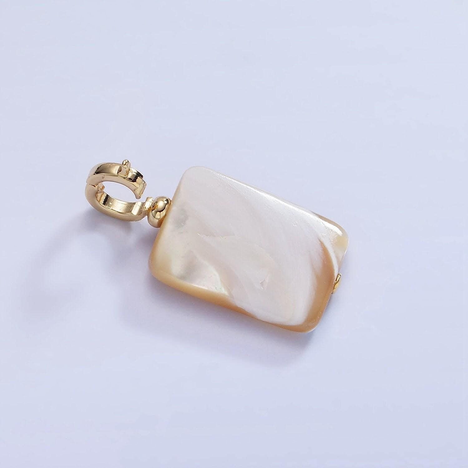 Beautiful mauve champagne white brown rectangle pearl charm genuine freshwater shell mermaid pearls pendant with lock bail for charm p-1597