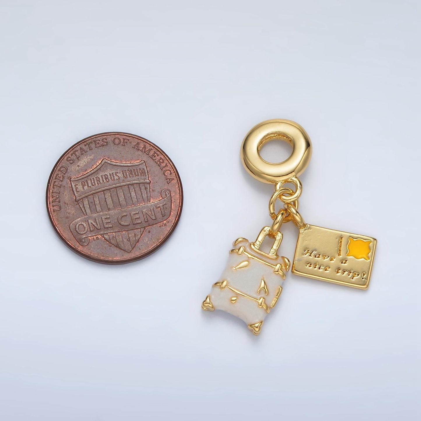 24 gold filled postcard & suitcase travel rondelle bail drop pendant | ac-091