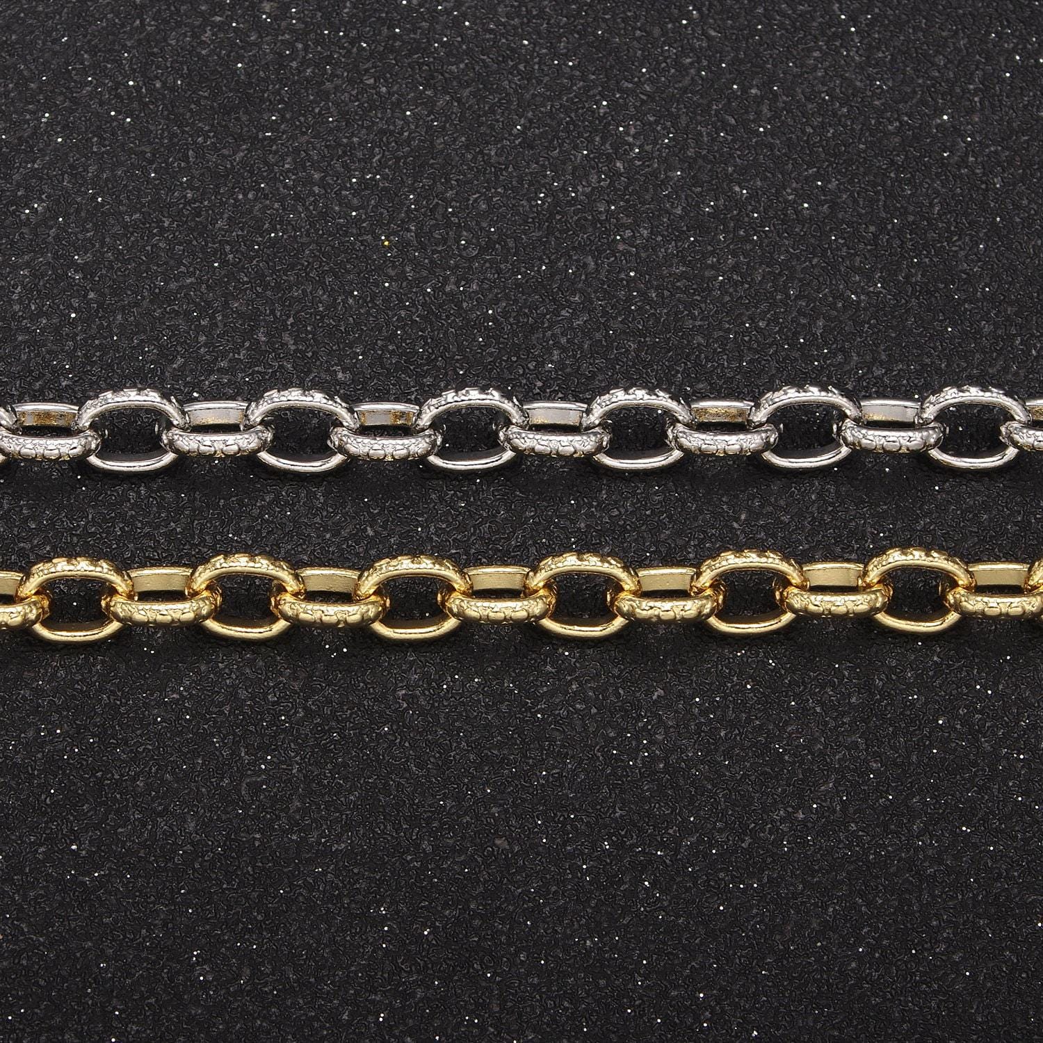 Unique thick 24k gold filled cable chain by yard, 6mm width silver & gold color chain, wholesale bulk roll chain for jewelry making, 686