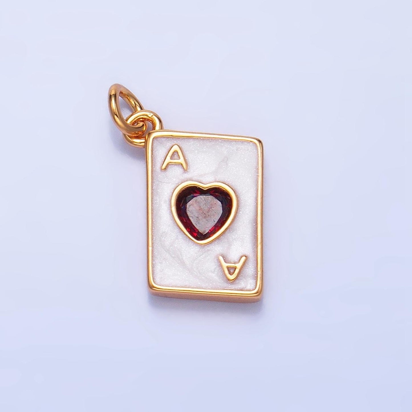Red cz ace of hearts 24k gold filled playing card charm in gold & silver | w-008