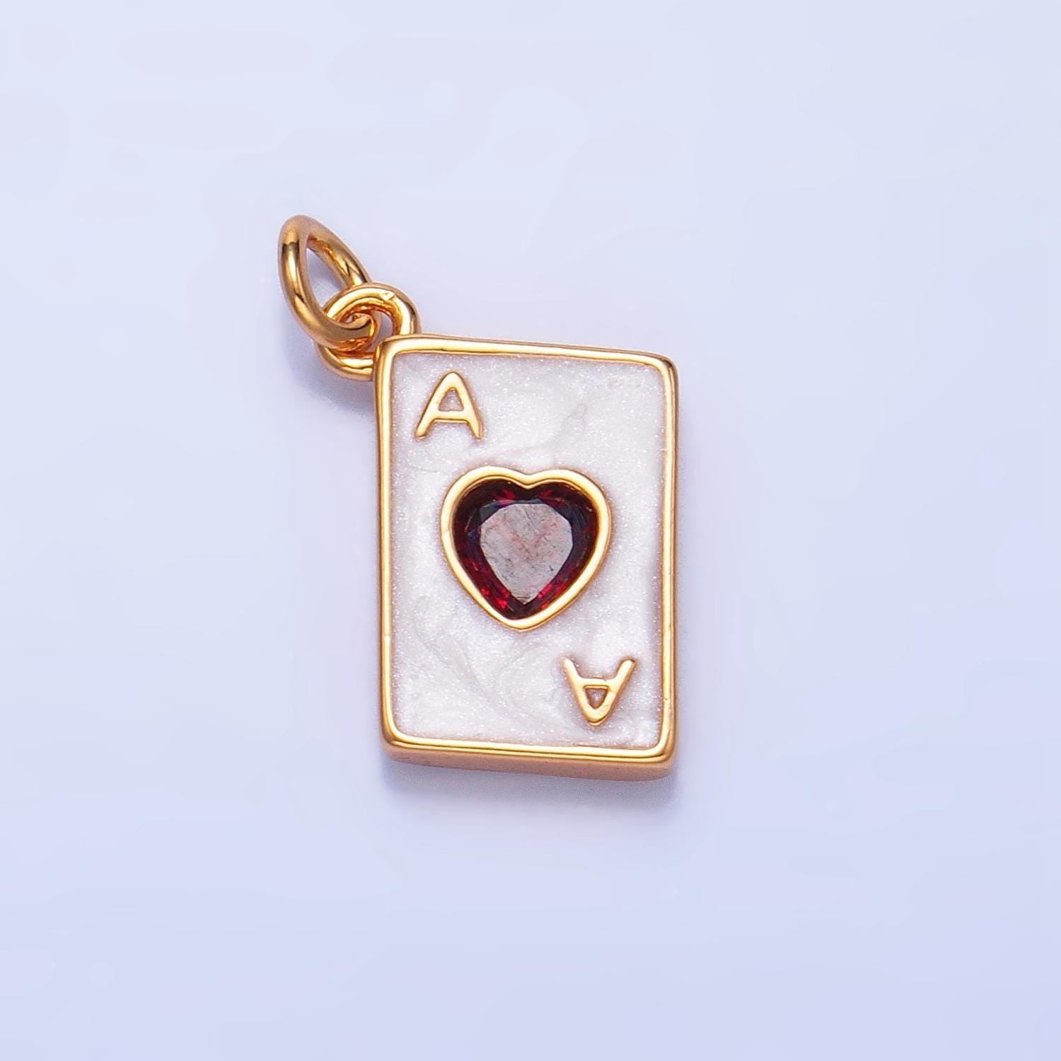 Red cz ace of hearts 24k gold filled playing card charm in gold & silver | w-008