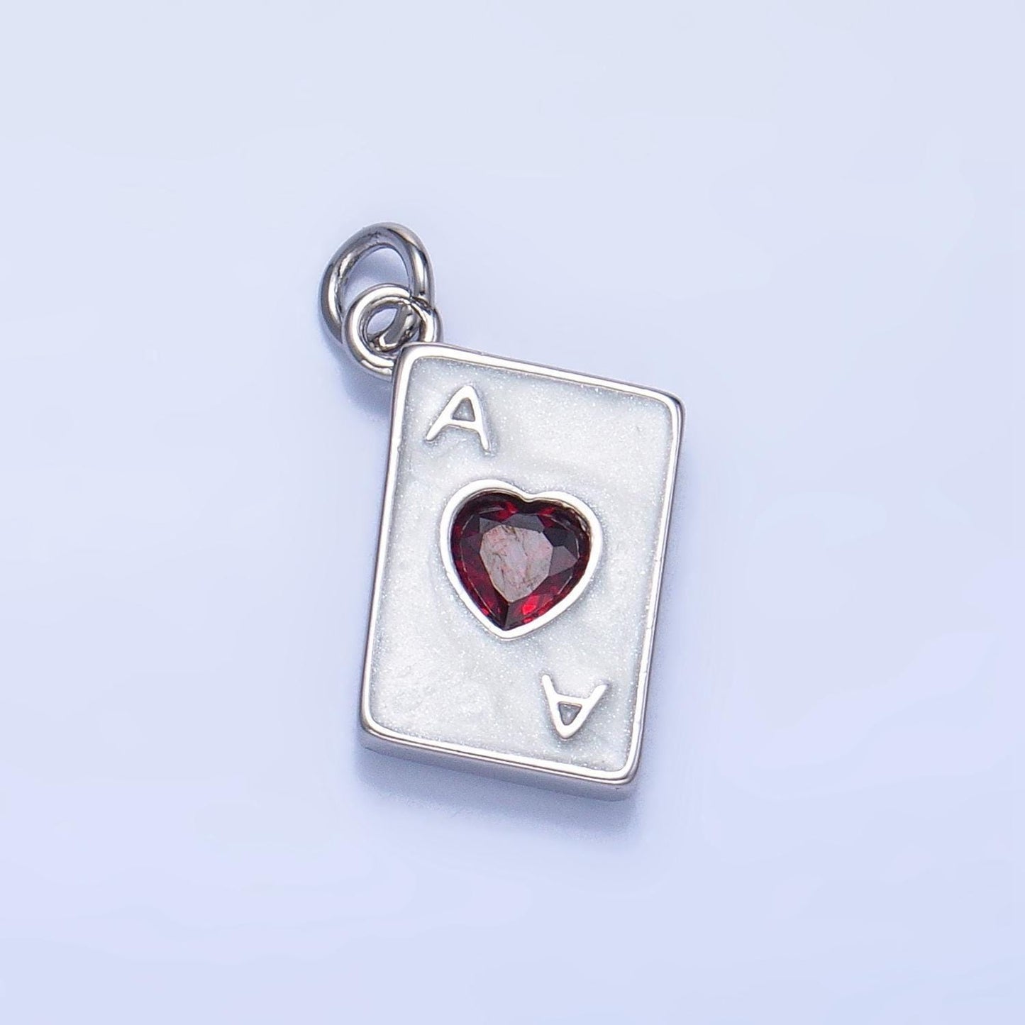 Red cz ace of hearts 24k gold filled playing card charm in gold & silver | w-008