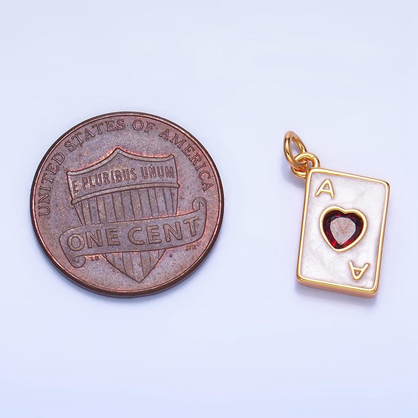 Red cz ace of hearts 24k gold filled playing card charm in gold & silver | w-008