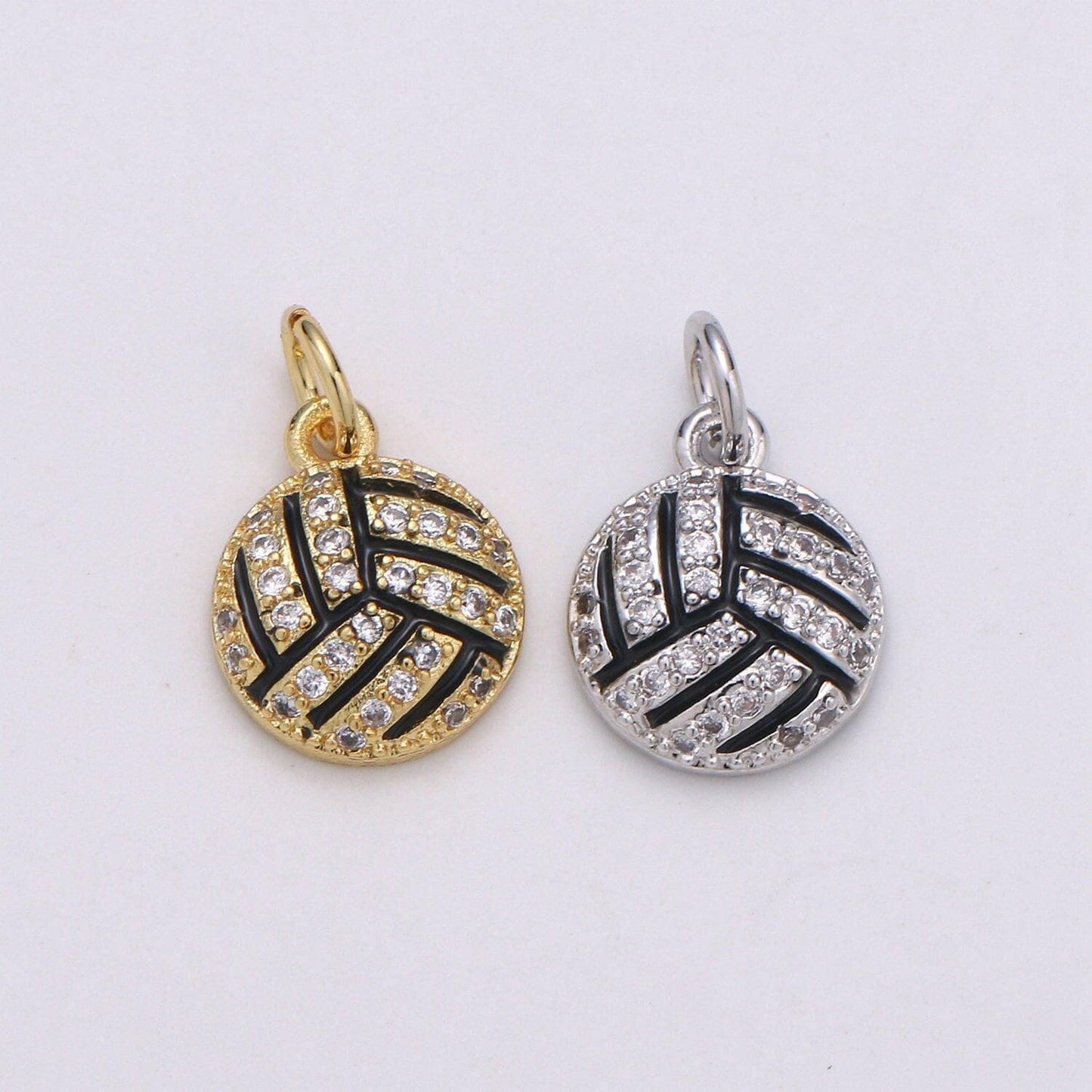Volleyball pendant enamel small charm for handmade jewelry supplies 24k gold red micro pave cubic ball charm sticth ball,d729-d730