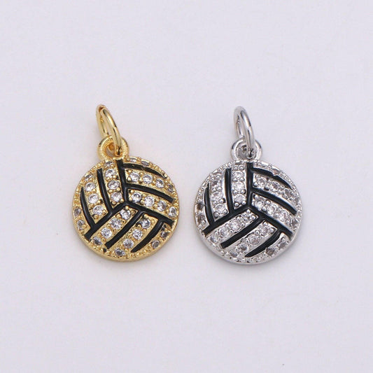 Volleyball pendant enamel small charm for handmade jewelry supplies 24k gold red micro pave cubic ball charm sticth ball,d729-d730