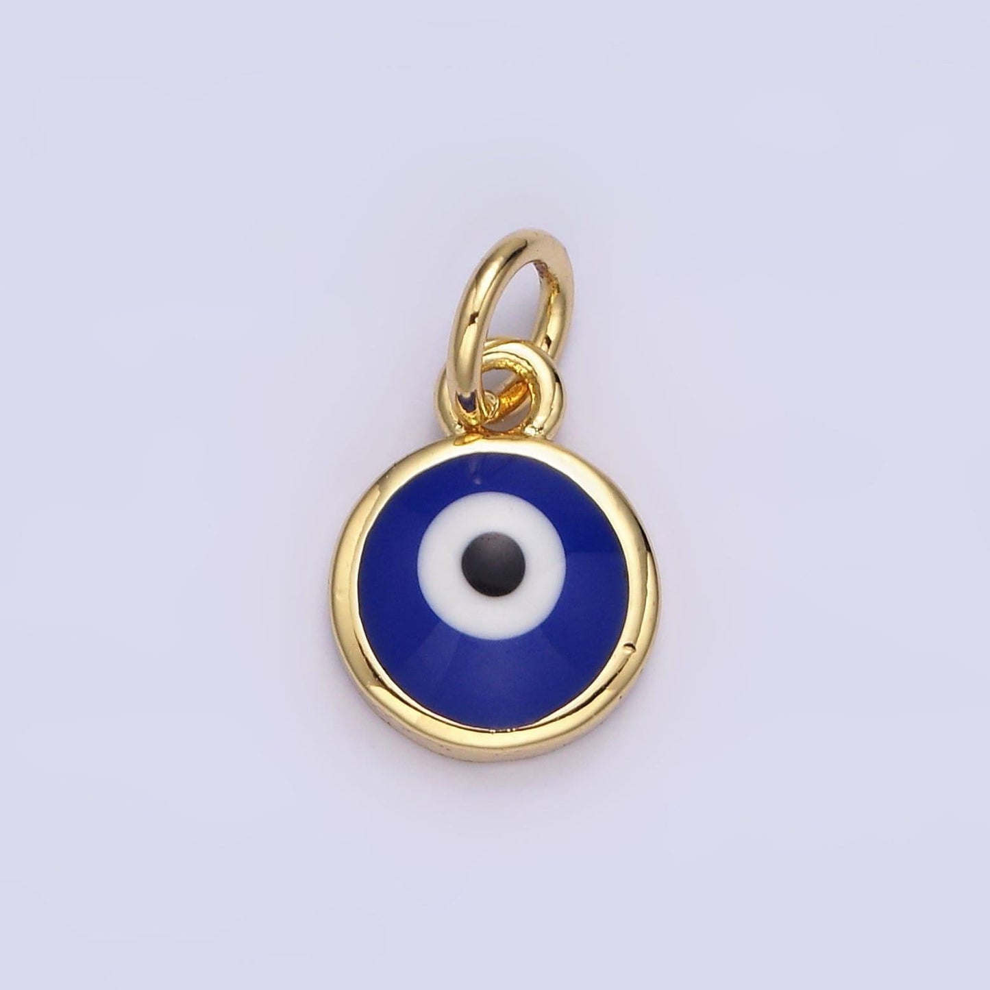 14k gold filled white, blue evil eye enamel 8mm round charm | n1023 n1024