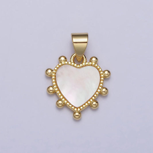 Shell pearl beaded heart charm in 24k gold filled pendant for valentine jewelry gift idea making aa-025