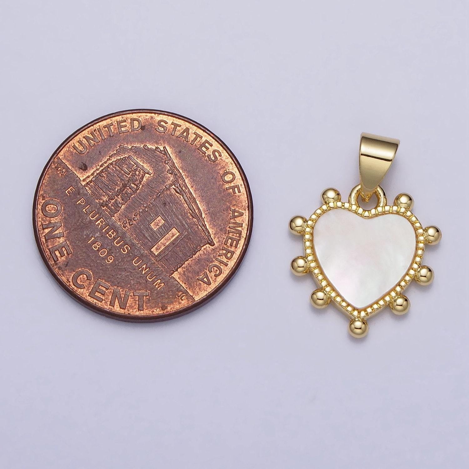 Shell pearl beaded heart charm in 24k gold filled pendant for valentine jewelry gift idea making aa-025
