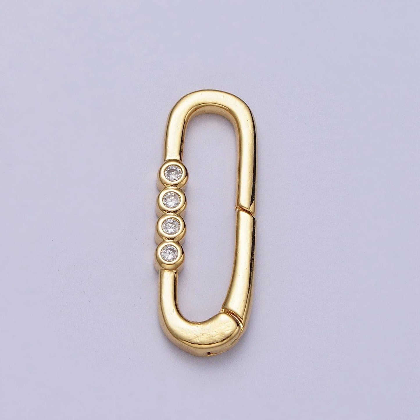 Dainty gold spring gate oval ring clasp, push gate ring cubic zirconia spring push clasp, oval lock enhanced clasp