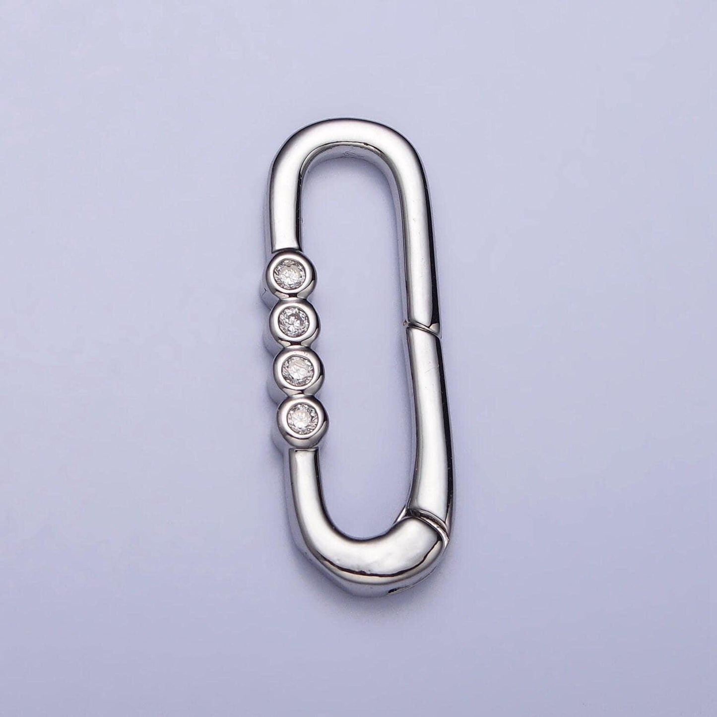 Dainty gold spring gate oval ring clasp, push gate ring cubic zirconia spring push clasp, oval lock enhanced clasp