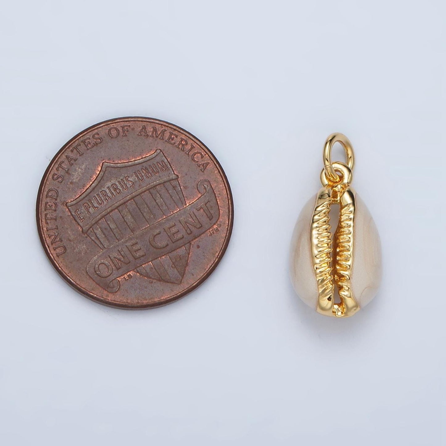 Dainty cowrie shell gold plated enamel shell pendant, cowrie shell pendant charm beach inspired jewelry making supply m832