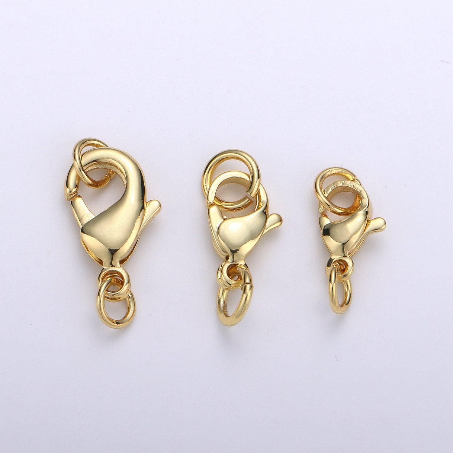 Wholesale lobster clasp gold lobster claw with jump ring for jewelry making, 3 different size and quantities, supp-1065 - 1073