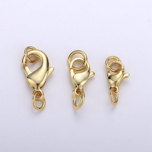 Wholesale lobster clasp gold lobster claw with jump ring for jewelry making, 3 different size and quantities, supp-1065 - 1073