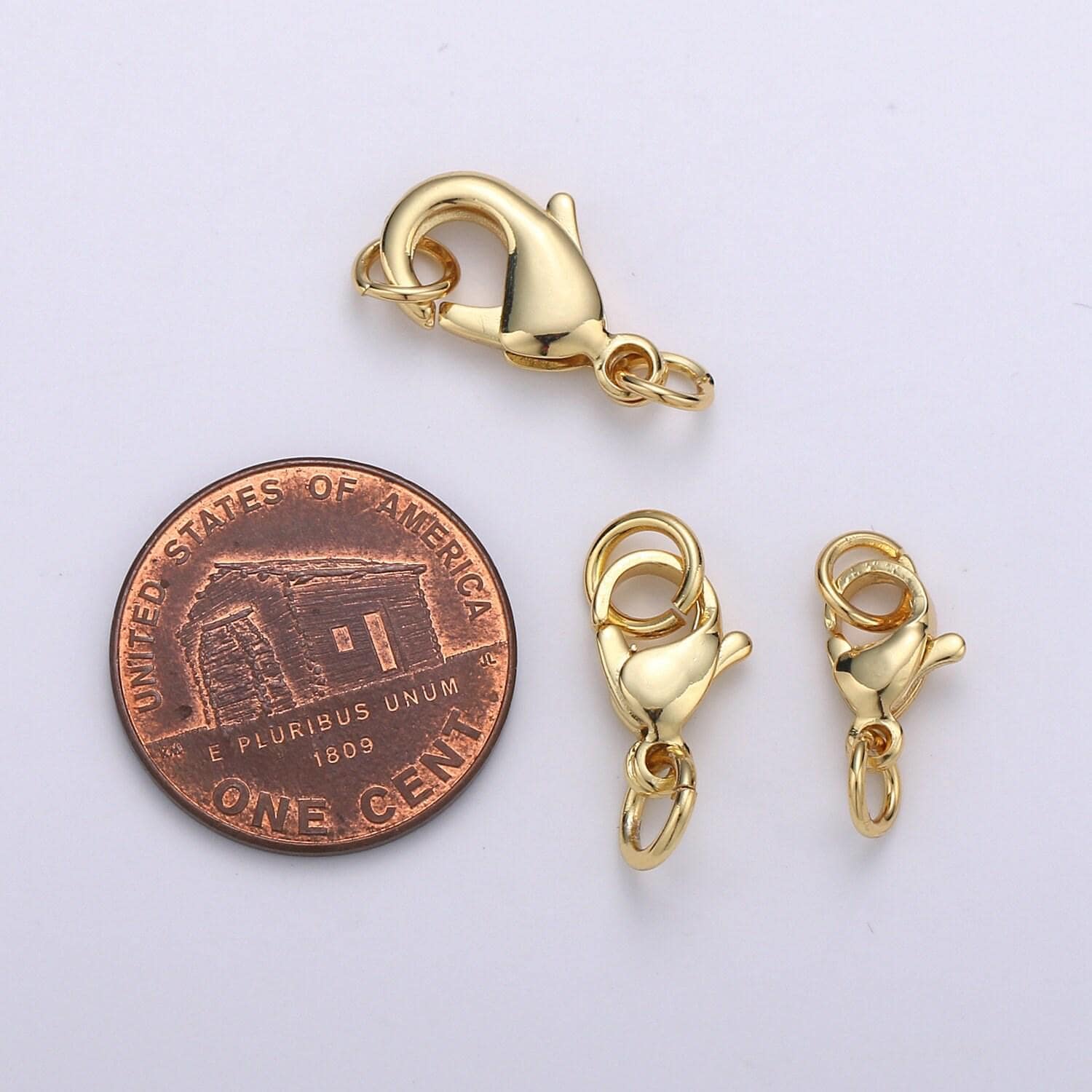 Wholesale lobster clasp gold lobster claw with jump ring for jewelry making, 3 different size and quantities, supp-1065 - 1073