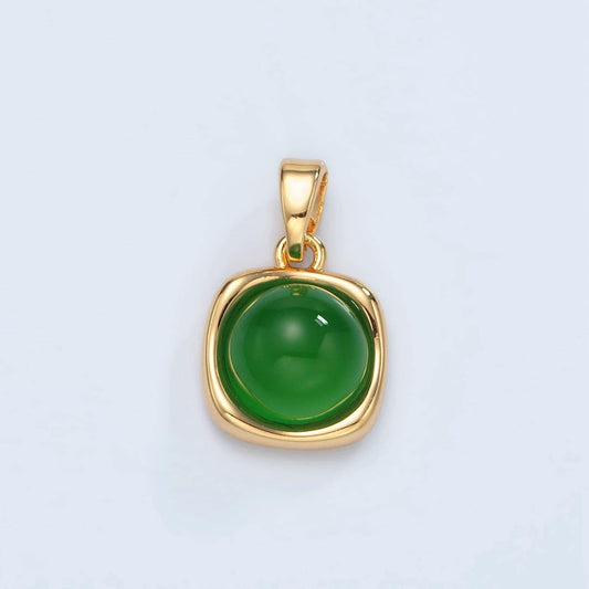 14k gold filled jade gemstone square molten bezel pendant | h891
