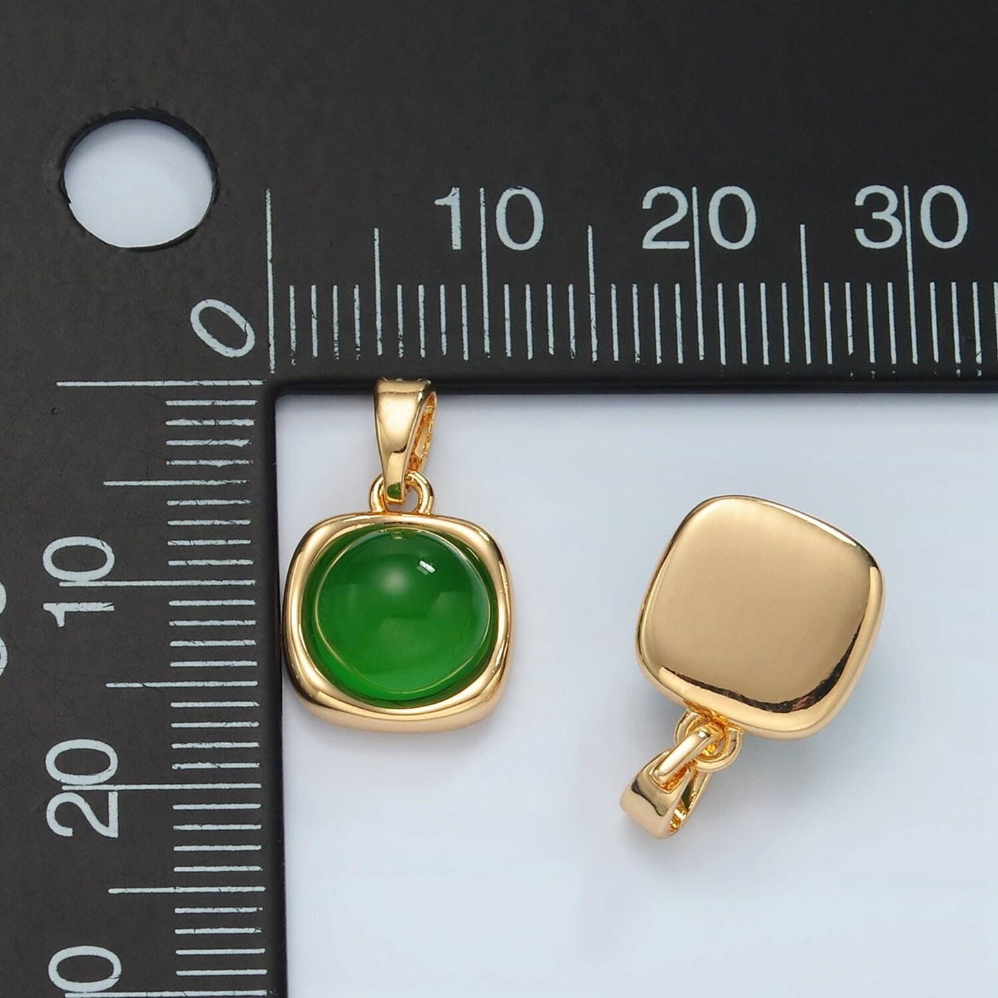 14k gold filled jade gemstone square molten bezel pendant | h891