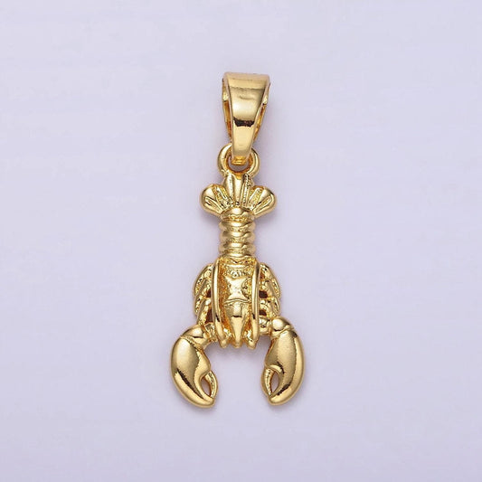 Dainty gold lobster pendant, small crustacean sea life animals charm, red lobster sea beach pendant | ah044
