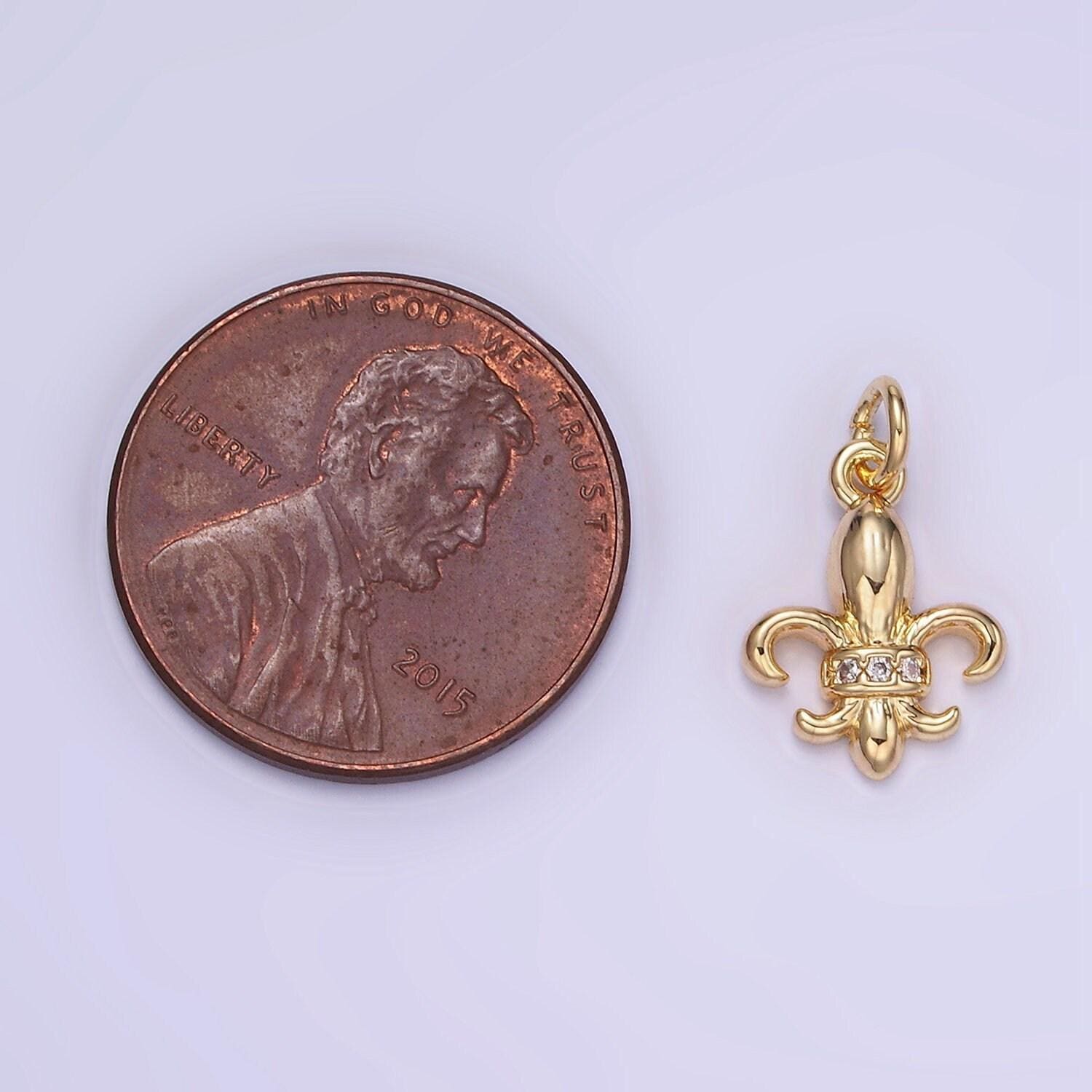 14k gold filled micro paved cz fleur de lis charm | w-548