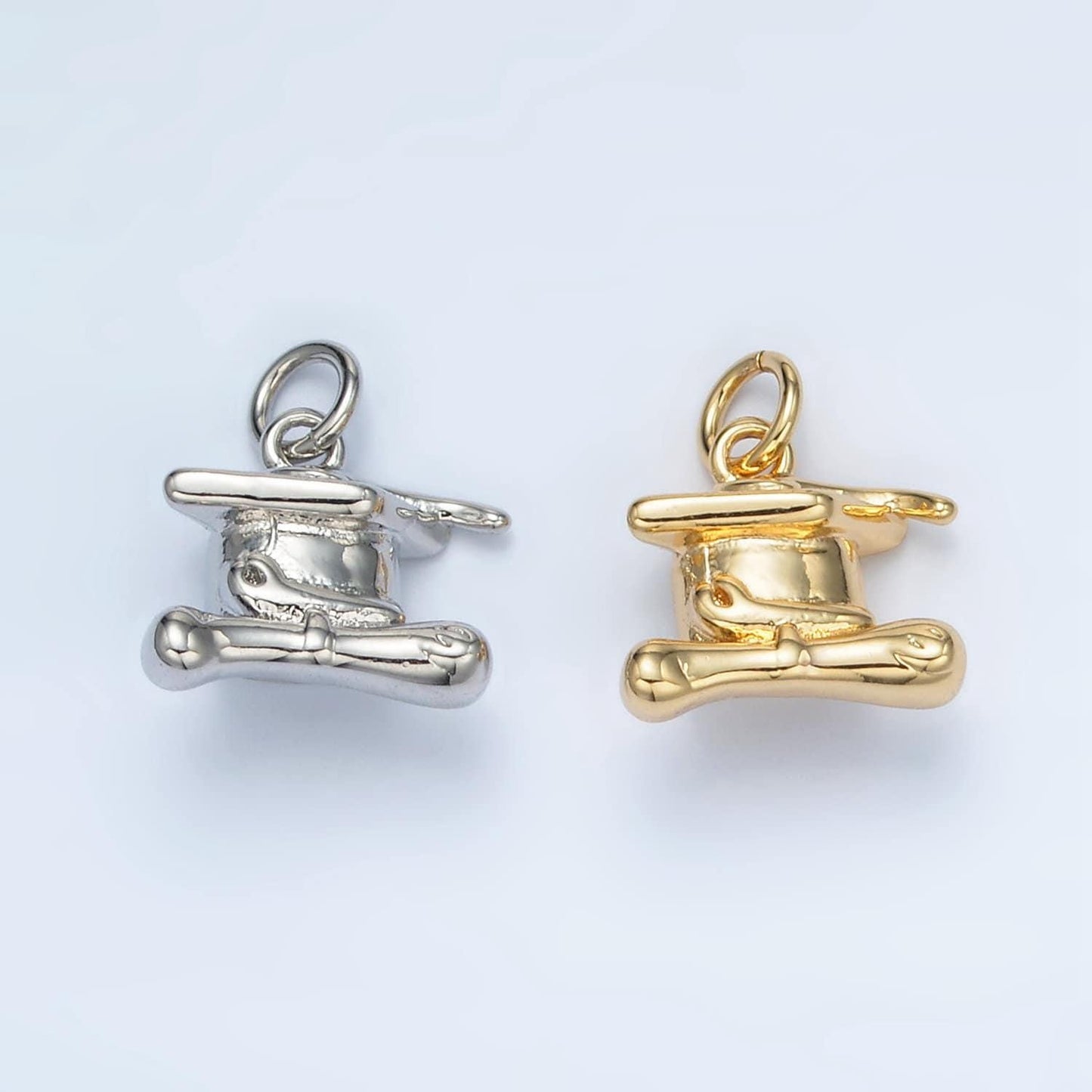 Gold filled graduation cap mini charm in gold & silver | ag-864