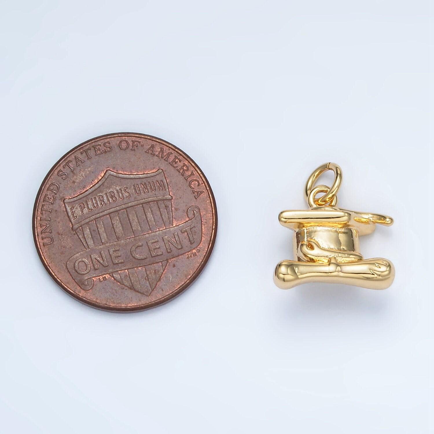 Gold filled graduation cap mini charm in gold & silver | ag-864