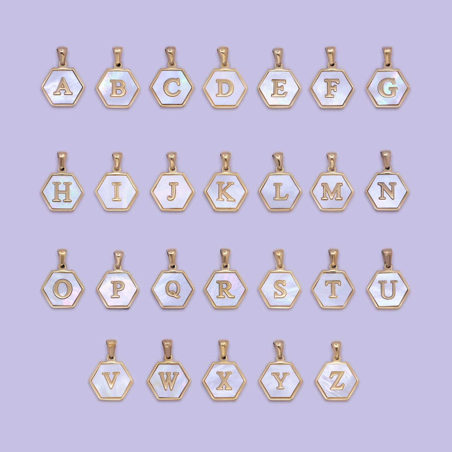 Mother of pearl letter charm initial necklace pendant personalized hexagon gold geometric monogram jewelry initial necklace